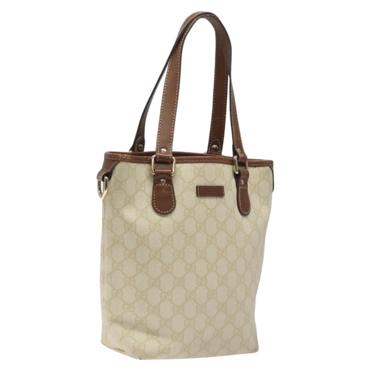 Gucci Gg Supreme Tote Bag Pvc Gold White 189897 Auth Nb065
